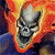 Pixelated skull with orange-yellow flames surrounding it, set against a dark green background with bright green text reading 'Original Icons .com'.