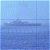 A static pixelated image of a ship on water under a light blue sky, with horizontal bands of varying blue shades.