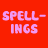 four vertical with alternating red and pink backgrounds displays text in a pixelated font, each containing distinct words or partial spellings