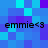 Pixelated blue and purple background with four identical text strings 'emmi<3' in black font positioned in top-left, top-right, bottom-left, and bottom-right corners