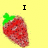 Pixelated strawberry icons with green leaves on a yellow background, text above and below reads 'I Love Rare Strawberries' in black block letters.