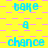 Yellow background with pink checkered pattern, cyan text repeating 'take a chance bake' in