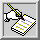 Pixelated hand holding yellow pencil writing on white paper with blue and gray lines, set against light gray background.