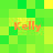Green and yellow pixelated with four orange 'Kelly' text instances in a arrangement