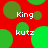 Red background with green circles and white text reading 'King' and 'kutz' in pixelated font.