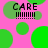 Pixelated green circles on pink background with 'CARE' text and vertical lines, repeating in a pattern
