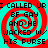Red and cyan spiral background with black pixelated text reading "I CALLED URI I CALLED UR BF GAY AND HE WACKED W/ HIS PURSE" repeated in four quadrants.