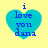 Four identical blue heart-shaped icons with text "i love you dana" on a yellow background, each showing slight pixelation differences across observations.