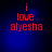 Red pixelated text 'i love alyesha' on blue gradient background with subtle light effects.