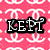 Pixelated text 'ICE!' and 'ALL!!' on a pink background with white interlocking C symbols, alongside a white with 'I' and 'EM' text and a heart outline