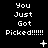 Black background with white pixelated text reading 'You Just Got Picked!!!!!!' in three , animated symbols changing between frames