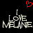 A pixelated graphic with a red heart symbol above two mirrored text blocks reading 'I LOVE ME LINE' on black background.