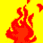Red flame-like shapes on a bright yellow background with one gray rectangular area visible.