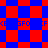 Red and blue pixelated diamond shapes arranged in a pattern with partial text fragments visible on some diamonds