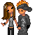 Pixel art buddy icon featuring two cartoon characters holding hands with text "I love my guy" on a white background, part of an animated contact sheet frame.