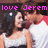 Pixelated image of two people kissing with pink text reading 'love Jerem' above them on a dark background.