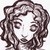 Pixelated grayscale icon of a person with curly hair, closed eyes, and a neutral expression, cropped to a circular shape with a white background.