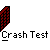 Animated contact sheet showing 14 frames of a yellow stick figure character interacting with red brick walls and white circular objects against a gray background, labeled "Crash Test" in pixelated text below each frame.