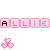 Pixelated pink and black text 'ALLIE' repeated in two above three heart-shaped icons on a white background