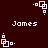 Pixelated white geometric shapes and text on a dark red background, with multiple instances of the name "James" displayed.