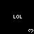 Static pixel art displays white 'LOL' text and heart symbols on a black background with a gray corner overlay.
