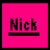 Two side-by-side pixelated squares display the name 'Nick' with contrasting color schemes and a horizontal line beneath it.
