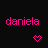 Pixelated text 'daniela' in various colors with a pixel heart below, displayed across multiple