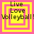 Four identical square with pink and yellow concentric borders display text reading Live Love Volleyball! in black pixelated font