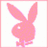 Pixelated pink bunny head with bow tie on white background, adjacent to pink and gray sections with text "hay" and "bitches".