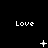 Black background with white pixelated text 'Love' repeated across three , each containing a distinct animated symbol below the text