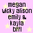 Pixelated text list on pink background with yellow stars, showing names and "bffl" in black block letters.