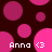 Pixelated pattern of pink and magenta circles on dark brown background with repeated text "Anna <3" in white pixel font.