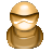 Pixelated icon of a rounded brown object with a smooth top and horizontal band, featuring a bright white highlight on its front surface against a gray background.