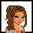 Animated contact sheet of a pixel-art character in beachwear with text overlays, showing sequential frames from an AIM buddy icon animation.