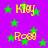 Purple background with green stars and yellow text reading 'Klay' or 'Rooe' in pixelated font.