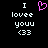 Pixelated text reads "I lovee youu <33" with a pink heart symbol replacing the word 'love' in one view, displayed on black background.
