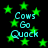 Green stars and cyan text reading "Cows Go Quack" on a black background with pixelated rendering.