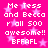 Pixelated text on bright pink background with light pink stars, repeating 'Me Tess and Becca for all 500 awesome!! BFFAFL' in two