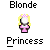 Pixel art icon of a blonde character with pink accessories and clothing, labeled 'Blonde Princess' in blocky text above and below.