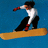 Pixelated image of a person snowboarding on an orange background with text fragments.