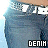 Static pixelated icon showing a blue denim fabric texture with white text elements and a black-and-white 'DENIM' logo at the bottom right.