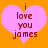 Two identical pink heart-shaped icons with orange background display text "i love you james" in red pixelated font.