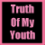 Two side-by-side animated frames of a pixelated text icon with pink and white lettering on black backgrounds, framed by pink borders.