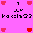 Pixel art icon with pink background showing text "I Luv Malcolm<33" and heart symbols in two states: top state has four hearts, bottom state has six hearts.