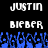 Pixelated text 'JUSTIN BIEBER' in white on black background with blue pixelated crowd below, two identical side-by-side views.