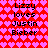 Red and pink heart-patterned background with black text reading "Lizzy loves Justin Bieber" in two identical vertical