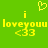 Green background with yellow pixelated text and symbols: two 'i' letters, 'loveyou' text, '<33' emoticons, and a heart symbol above.