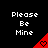 Pixelated text "Please Be Mine" appears above a red triangular shape with a heart symbol on black background.