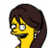 Pixelated yellow-skinned cartoon character with brown hair and glasses on a blue background with yellow text.