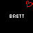 Red pixelated heart symbol above two white 'BRETT' text blocks on black background.